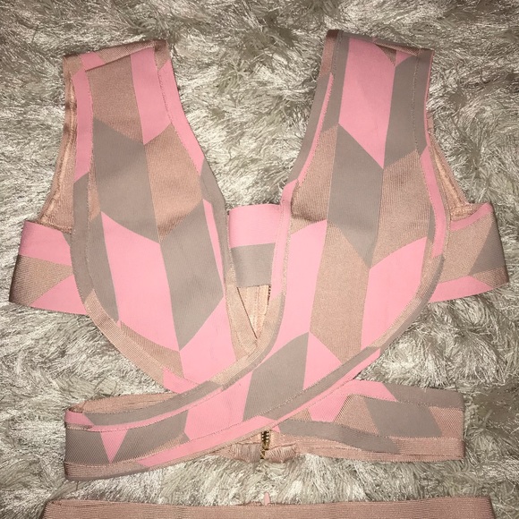 2-piece nude & pink Bandage Dress Set - Picture 5 of 6